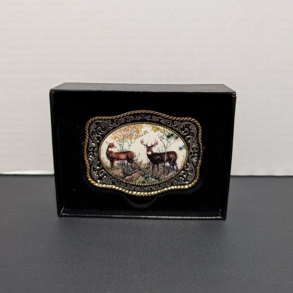 Franklin Mint Vintage Deer Belt Buckle Sportsman Year Series Rick Fields New